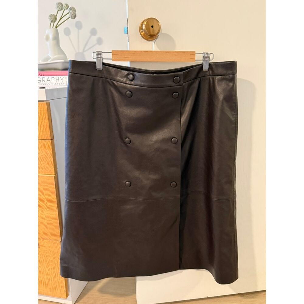 H&M Brown Faux Leather Midi Skirt Button Front Leather Skirt Size 18 🤎